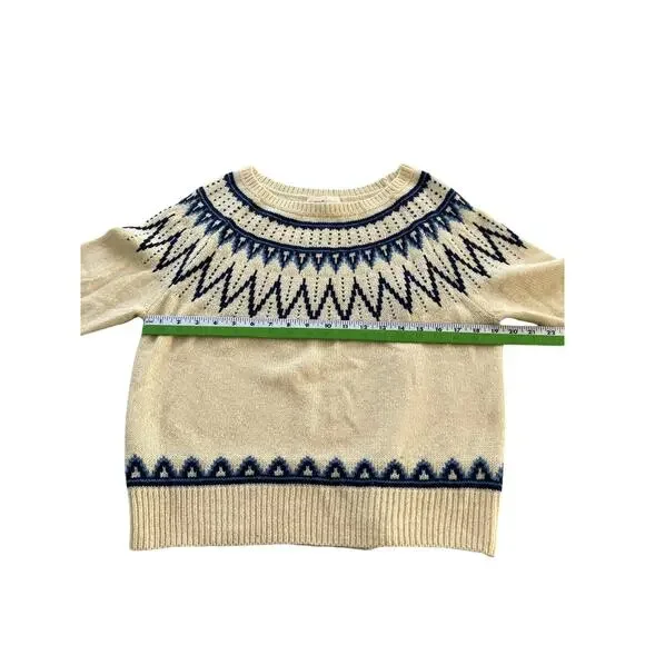 Ralph Lauren Nordic Sweater Pullover Knit Wool Blend Jumper Off White Blue - Picture 4 of 8